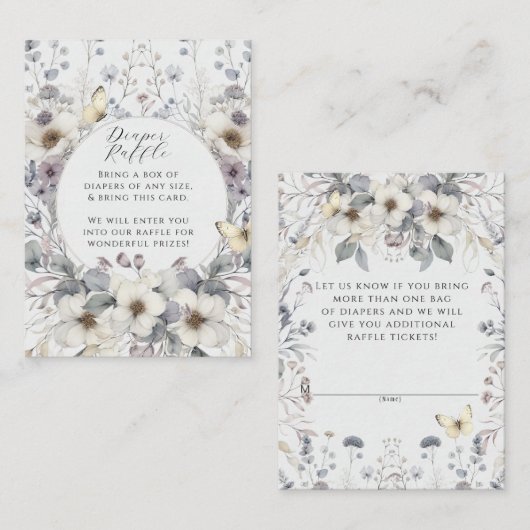 キュートアールヌーボーパステルフラワーベビーおむつラッフル エンクロージャーカード (正面/裏面)