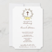 キュートイエロフローラリースクロスバプテスマ《キリスト教》洗礼式や命名式 招待状 (正面)