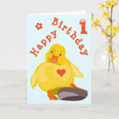 キュートイエローアヒルベビー誕生日カード カード (黄色い花)