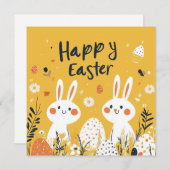 キュートイエローイースターバニーズホリデーカード シーズンカード (正面/裏面)