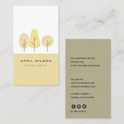 キュートイエローオークレツリートリオ造園サービス 名刺 (正面/裏面)