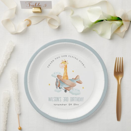 キュートイエローキッズ飛行機スターズスカイキリン誕生日 ペーパープレート (ウェディング)