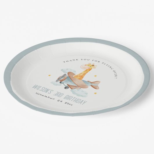キュートイエローキッズ飛行機スターズスカイキリン誕生日 ペーパープレート (アングル)