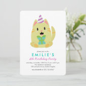 キュートイエローキャット子供の誕生日パーティー 招待状 (スタンド正面)