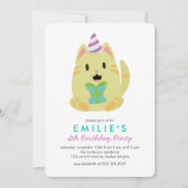 キュートイエローキャット子供の誕生日パーティー 招待状 (正面)