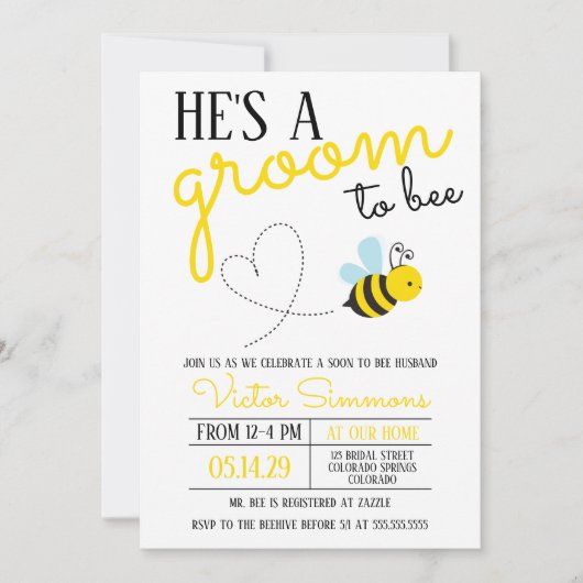 キュートイエローグルームトゥビーウェディングシャワー 招待状 (正面)