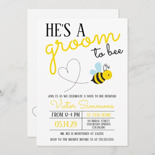 キュートイエローグルームトゥビーウェディングシャワー 招待状 (正面/裏面)