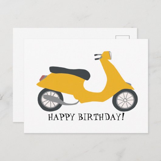 キュートイエロースクーターハッピーバースデーカスタム ポストカード (正面/裏面)