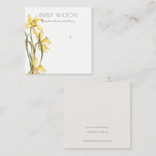 キュートイエローダフォディルフローラスタッドイヤリングディスプレイ スクエア名刺 (正面/裏面)