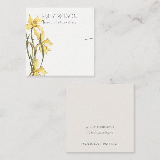 キュートイエローダフォディルフローラバンドネックレスディスプレイ スクエア名刺 (正面/裏面)