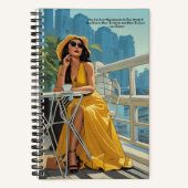 キュートイエロードレスコーヒーレオトルストイ引用文ジャーナル ノートブック (正面)