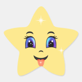 キュートイエローハッピー顔絵文字 星シール