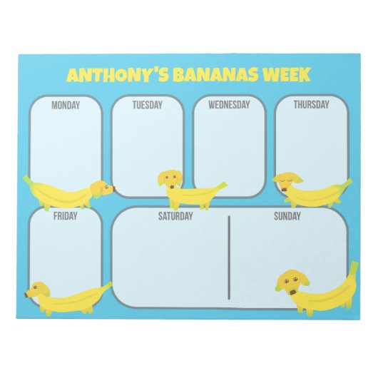 キュートイエローバナナドッグスウィークリープランナー ノートパッド (正面)