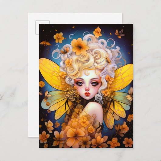 キュートイエローフェアリーファンタジーアート ポストカード (正面/裏面)