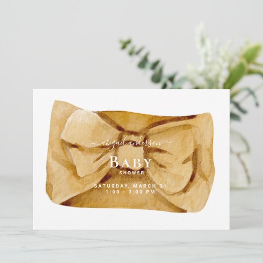 キュートイエローボウベビーシャワー招待状 招待状 (スタンド正面)
