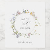 キュートイエローメド素朴フローラリース結婚ズ ワインラベル (シングルラベル)