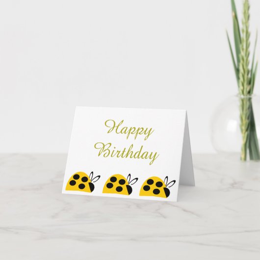 キュートイエローレディバグ誕生日 カード (正面)