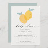 キュートイエローレモンフルーティー柑橘系ベビーシャワー 招待状 (正面/裏面)