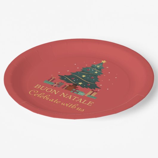 キュートイタリアンブオンナターレカスタムーの木 ペーパープレート (アングル)