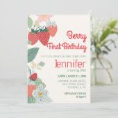 キュートイチゴテーマカスタムベリーファースト誕生日 招待状 (スタンド正面)