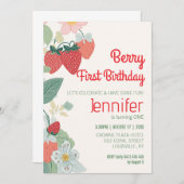 キュートイチゴテーマカスタムベリーファースト誕生日 招待状 (正面/裏面)