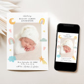 キュートインザクラウドレインボー&スターズ写真誕生 案内状