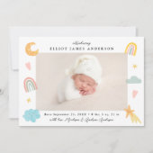 キュートインザクラウドレインボー&スターズ写真誕生 案内状 (正面)