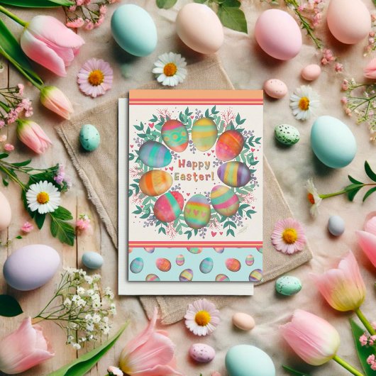 キュートイースターエッグパステルフローラカスタムリース カード