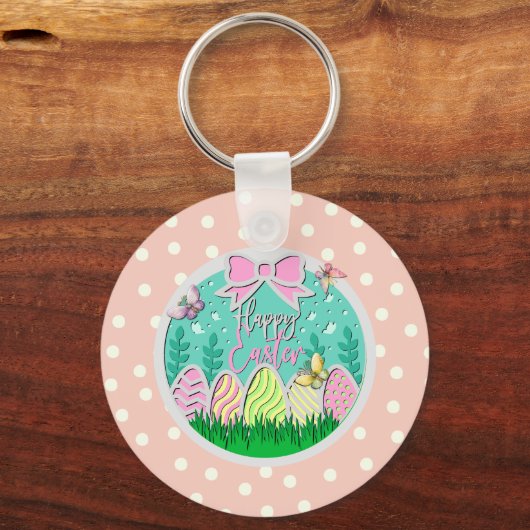 キュートイースターエッグ狩りと蝶カラフルキー キーホルダー (裏面)