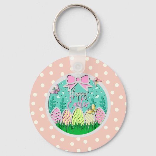 キュートイースターエッグ狩りと蝶カラフルキー キーホルダー (裏面)