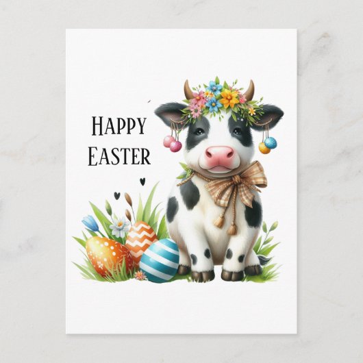キュートイースターカウアド文字 ポストカード (正面)