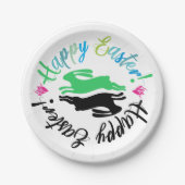 キュートイースターカラフル春ブンニーイラストレーション ペーパープレート (正面)