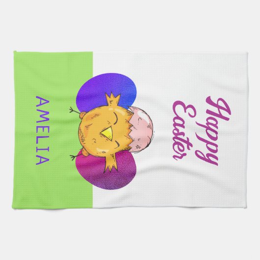 キュートイースターシックアンドエッグハッピーイースター キッチンタオル (横)