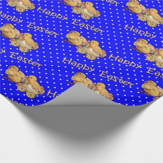 キュートイースターシックズブルー水玉模様イースター ラッピングペーパー (角)
