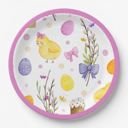 キュートイースターシック&エッグパステル ペーパープレート (正面)