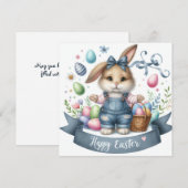 キュートイースターバスケットバニーオーバーオールイラストレーション シーズンカード (正面/裏面)