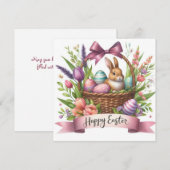 キュートイースターバスケットバニーフローライラストレーション シーズンカード (正面/裏面)