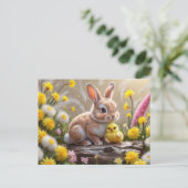 キュートイースターバニーとイエローベビーシック シーズンポストカード (スタンド正面)