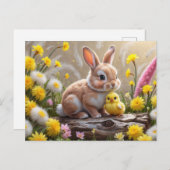 キュートイースターバニーとイエローベビーシック シーズンポストカード (正面/裏面)