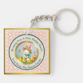 キュートイースターバニーとハッピー春の花休日 キーホルダー (裏面)