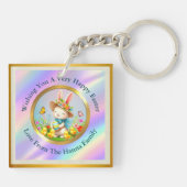 キュートイースターバニーとハッピー春の花休日 キーホルダー (裏面)