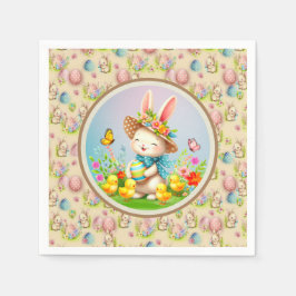 キュートイースターバニーとハッピー春の花休日 スタンダードカクテルナプキン