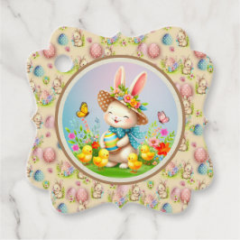 キュートイースターバニーとハッピー春の花休日 フェイバータグ