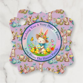 キュートイースターバニーとハッピー春の花休日 フェイバータグ