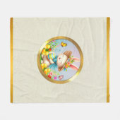 キュートイースターバニーとハッピー春の花休日 フリースブランケット (正面(横))