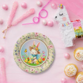 キュートイースターバニーとハッピー春の花休日 ペーパープレート (パーティー)
