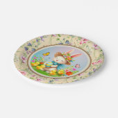 キュートイースターバニーとハッピー春の花休日 ペーパープレート (アングル)