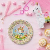 キュートイースターバニーとハッピー春の花休日 ペーパープレート (パーティー)