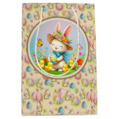 キュートイースターバニーとハッピー春の花休日 ミディアムペーパーバッグ (正面)