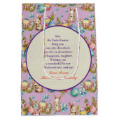 キュートイースターバニーとハッピー春の花休日 ミディアムペーパーバッグ (裏面)